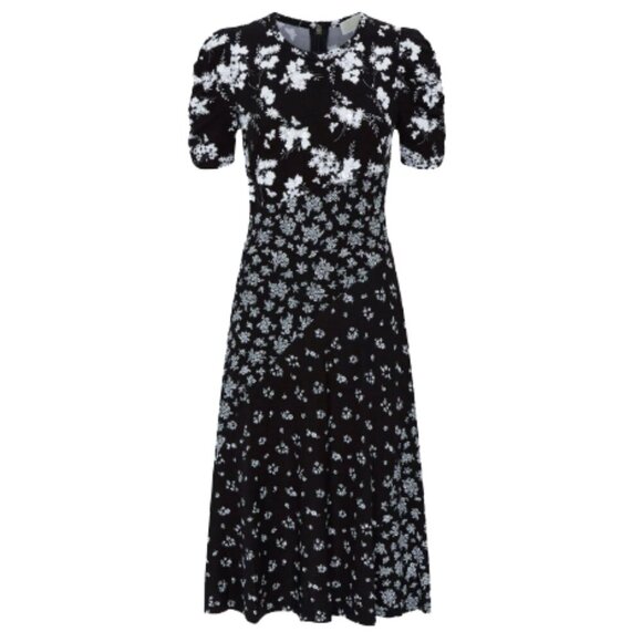 Embroidered Botanical-Print Dress BW Midi Classic Dark Romantic Wedding Guest - Picture 5 of 16